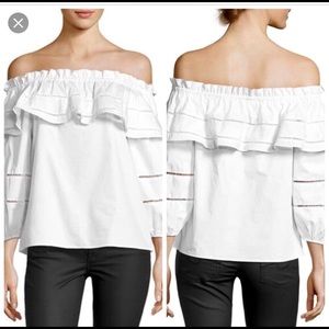 Parker Kiara White Ruffle Off the Shoulder Blouse